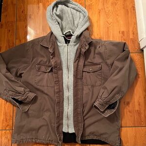 Men's Brown Jacket with Gray Hoodie